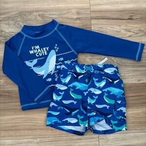 Kids Long-Sleeve Whale Rash Guard Swim Set - Blue